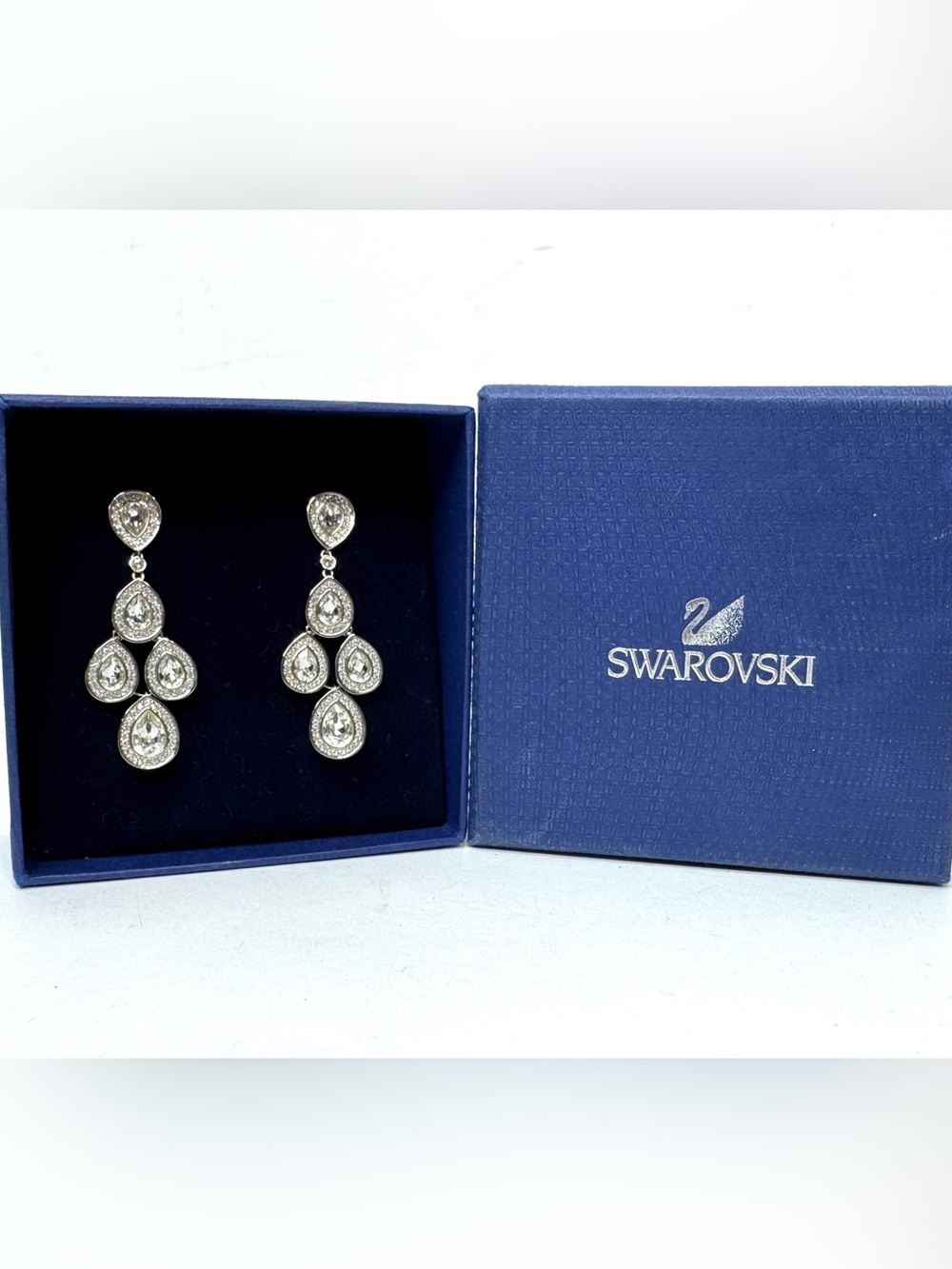 SWAROVSKI Silver tone rhodium plated Sensation chandelier earrings